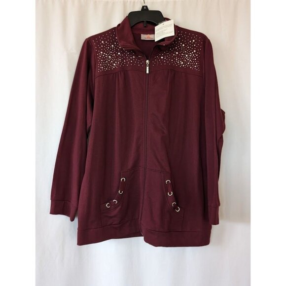 Quacker Factory Jackets & Blazers - Quacker Factory Jacket Women's‎ Size Large Full Zip Embellished Pockets Red NEW